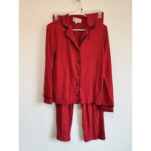 Kikit Women's Red Pajama Set Button Down Long Sleeve & Pants Size Small
